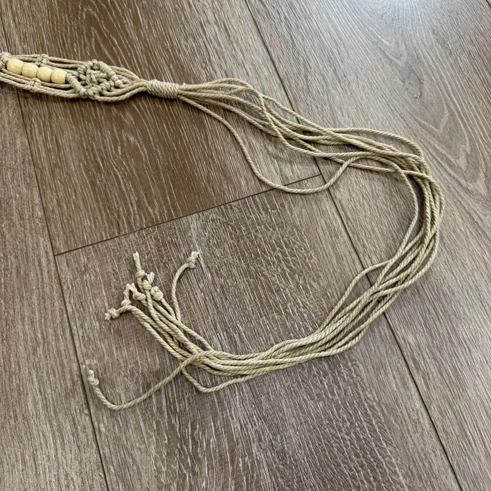 S O L D : Macrame Woven Rattan Straw Rope Braid Waist Belt O-Ring Wooden Buckle - Picture 8 of 15